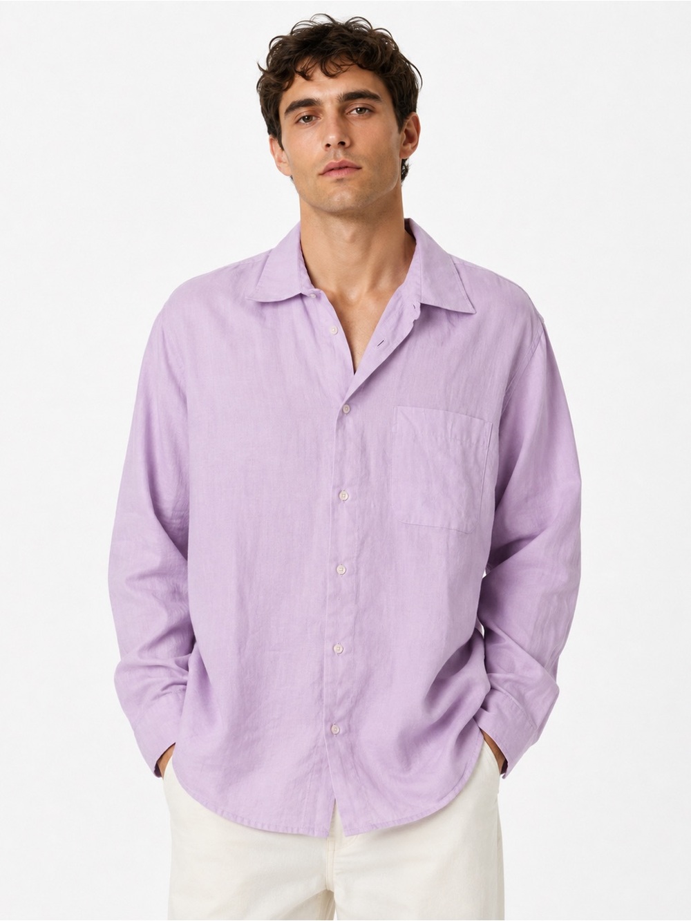 Hart Schaffner Marx 16/35 Lavender Casual Button-Down Collar Shirt